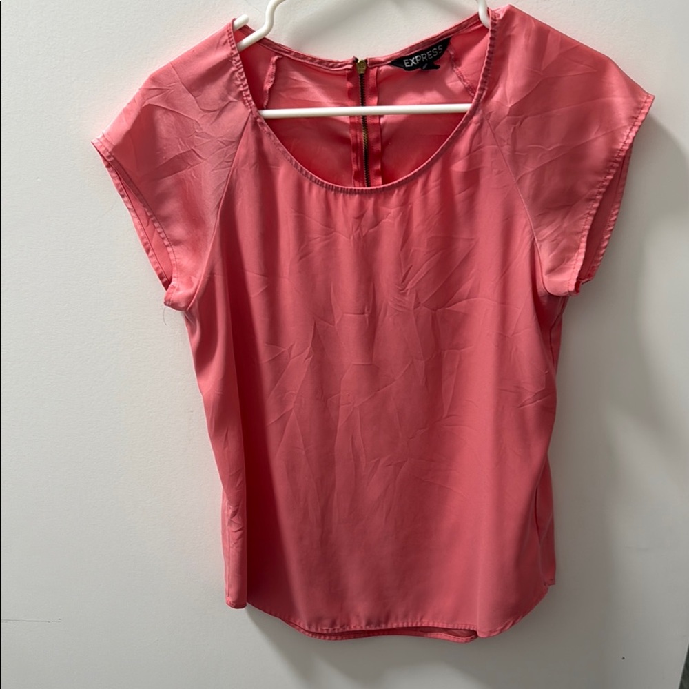 Express Pink Puff Sleeve Fitted Blouse